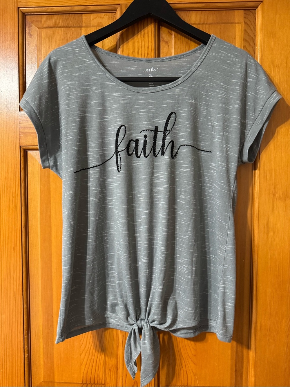 just be Gray Short-Sleeve 'Faith' Tie-Front Tee
